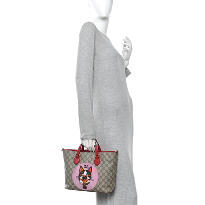 Gucci Soft GG Supreme Monogram Web Bosco Patch Small Crossbody Tote Beige Malva Hibiscus Red 2 of 21