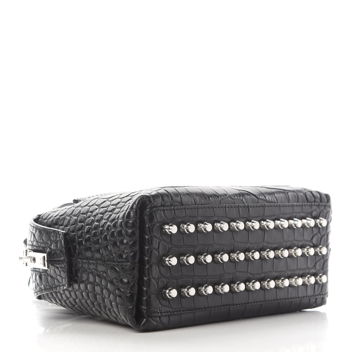 Calfskin Crocodile Embossed Small Rogue Satchel Black Silver Hardware