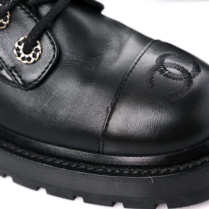 Chanel Shiny Calfskin Quilted Lace Up Combat Boots 36.5 Black 10 of 11