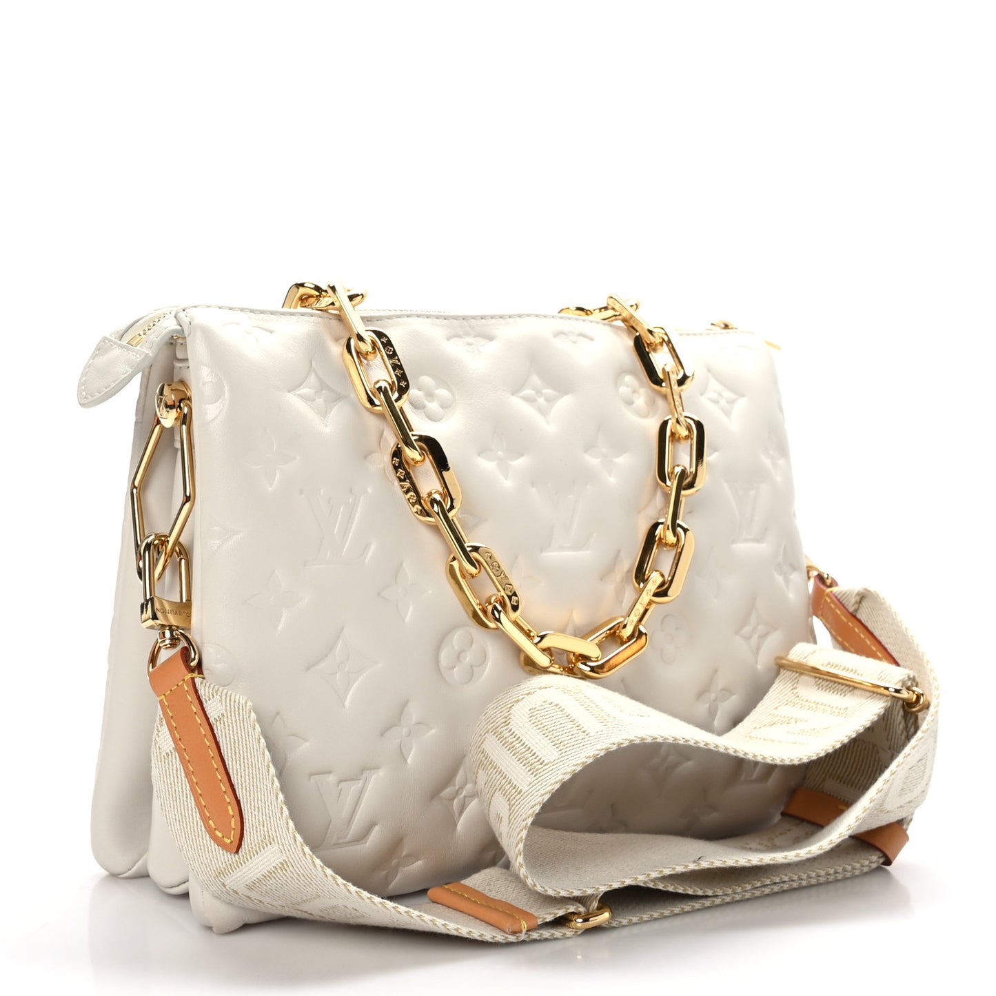 Lambskin Embossed Monogram Coussin PM Beige Cream