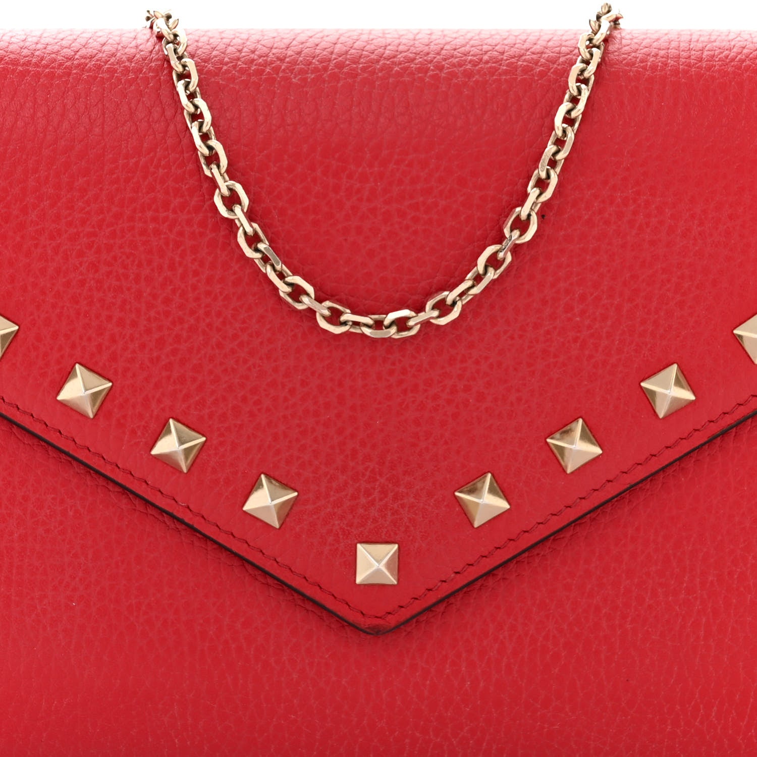 Valentino Garavani Pebbled Calfskin Rockstud Envelope Wallet on Chain Rosso Valentino 7 of 11