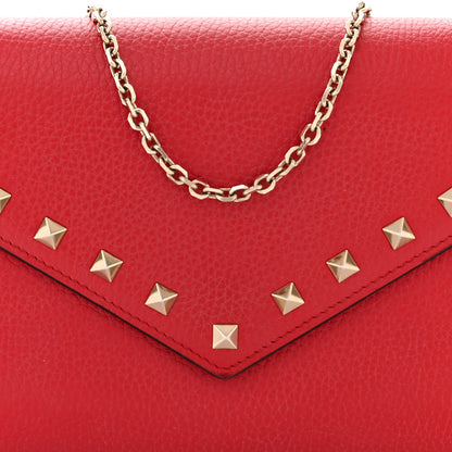 Valentino Garavani Pebbled Calfskin Rockstud Envelope Wallet on Chain Rosso Valentino 7 of 11