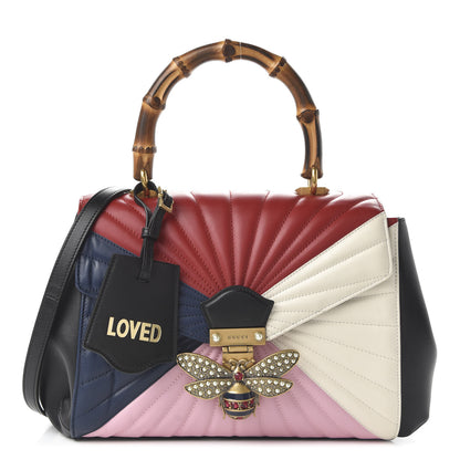 Gucci Calfskin Bamboo Trapuntata Queen Margaret Top Handle Bag Blue Agata Hibiscus Red Mystic White Sugar Pink 1 of 11