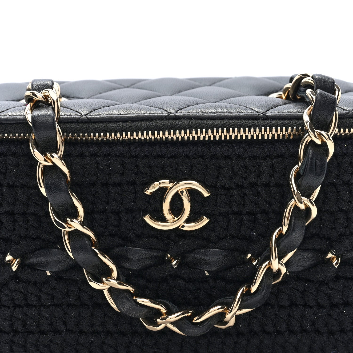 Chanel Lambskin Crochet Quilted Small Vanity Case With Chain Black 8 of 10