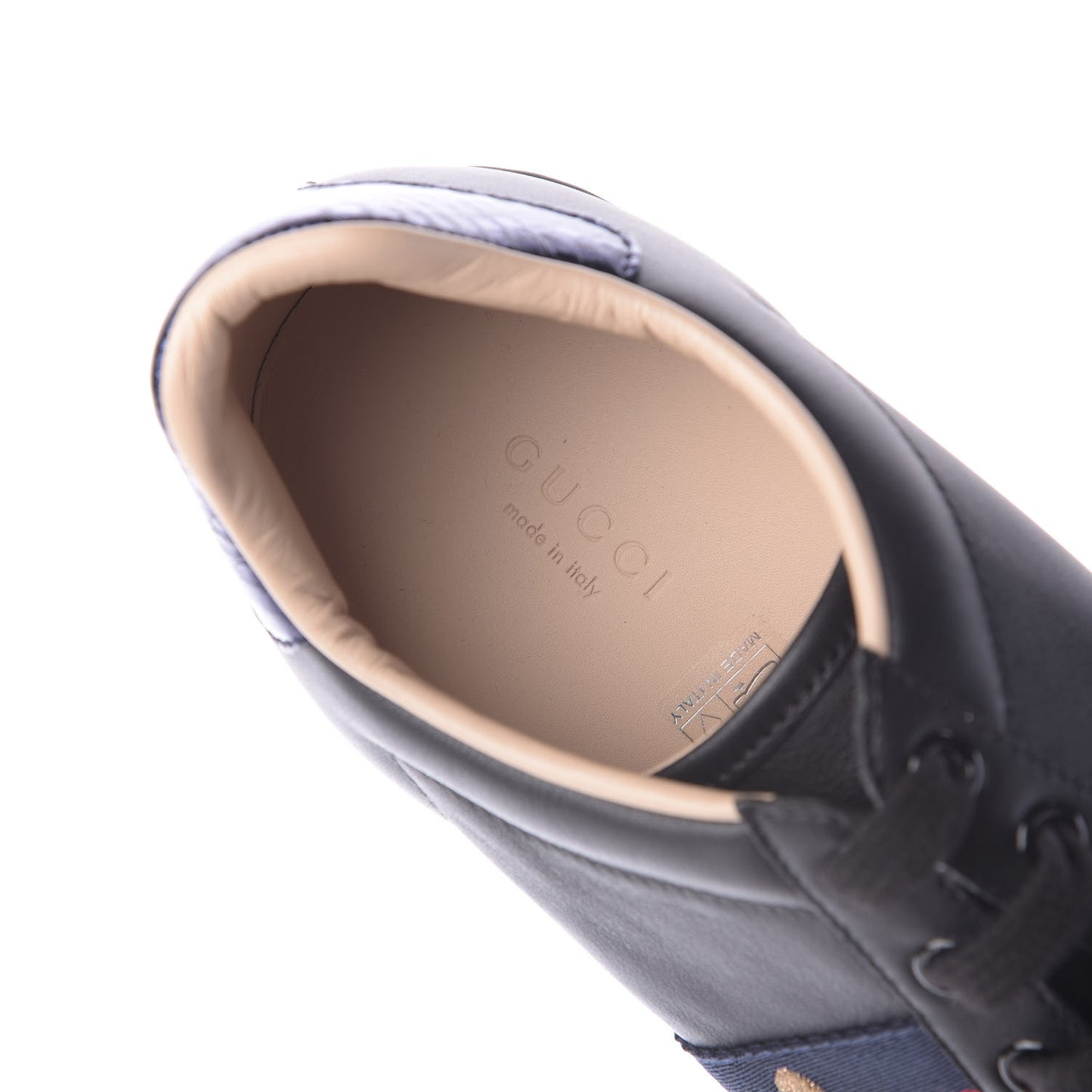 Calfskin Ayers Web Bee Embroidered Ace Sneakers 39.5 Black