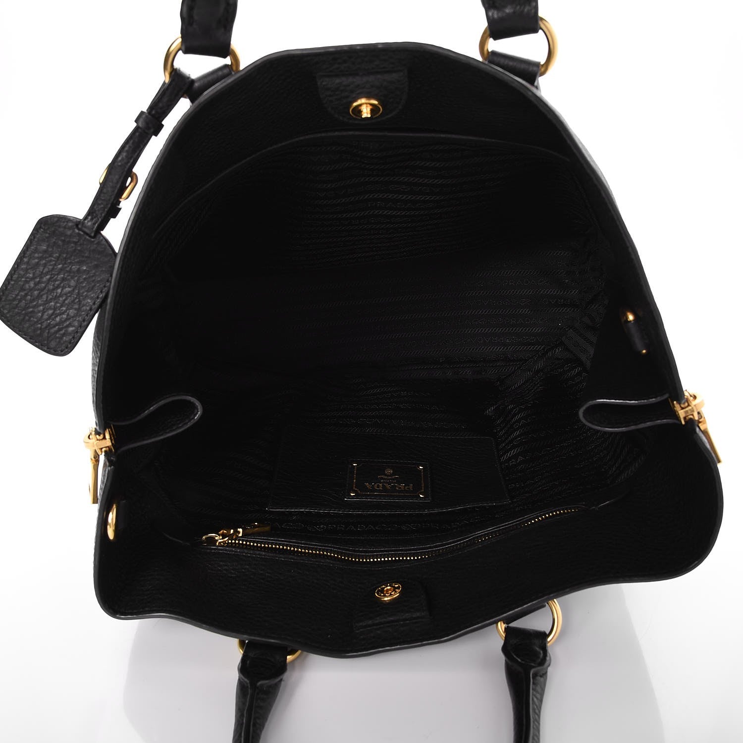 Prada Vitello Daino Side Zip Tote Black 5 of 8