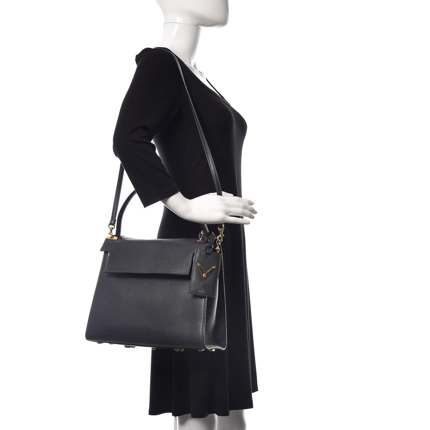 Grained Calfskin Medium My Rockstud Frame Bag Dark Grey