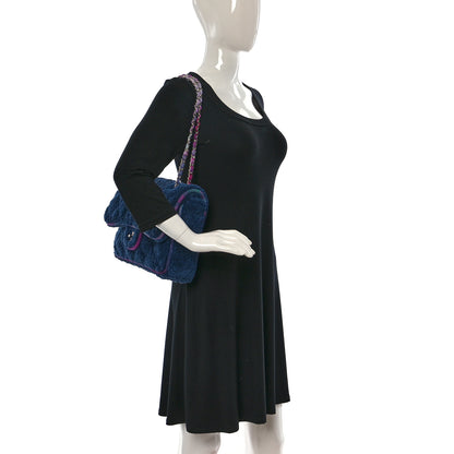 Chanel Mixed Fibers Quilted Large Flap Bag Navy Blue 2 of 9