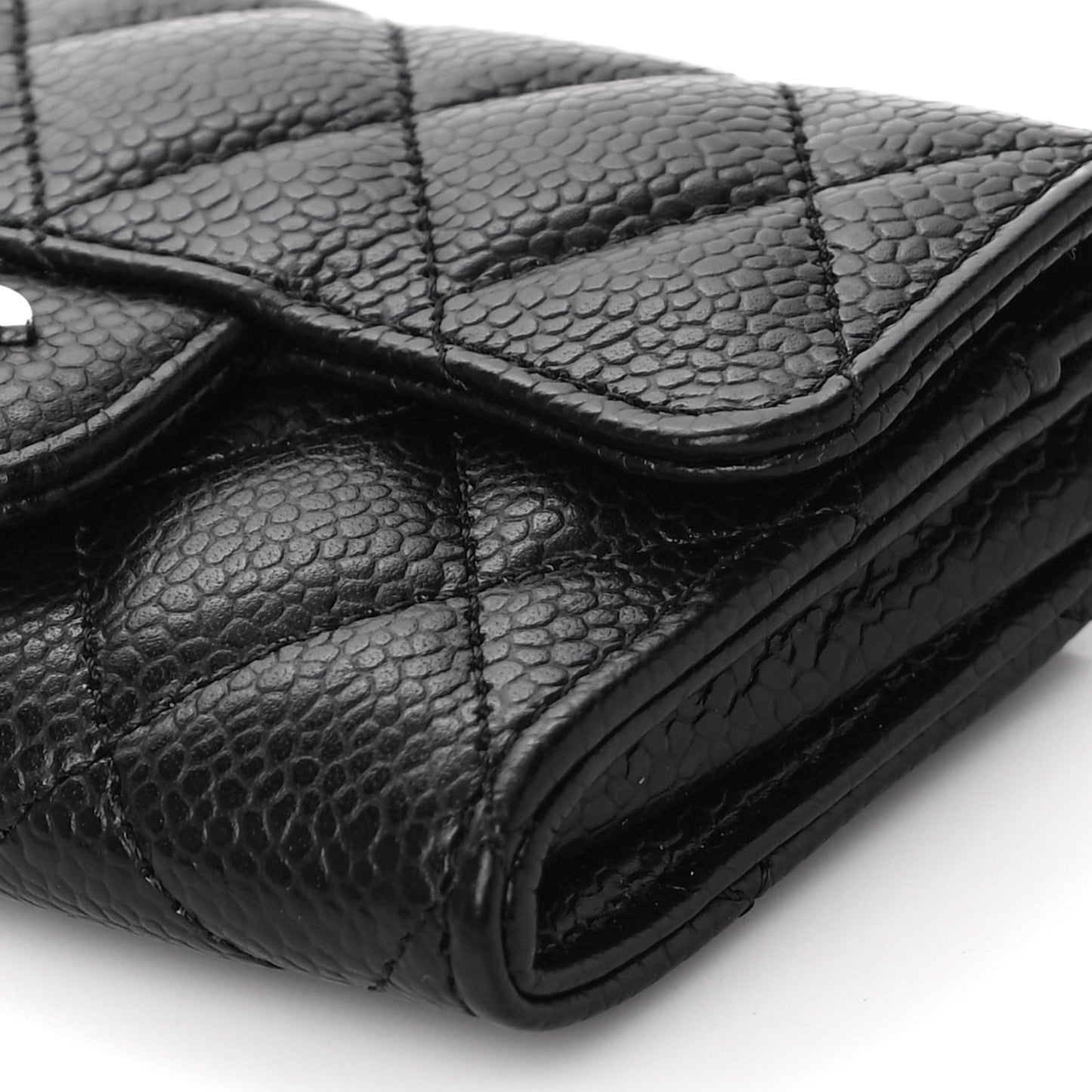 Caviar Quilted Flap Card Holder Wallet Black