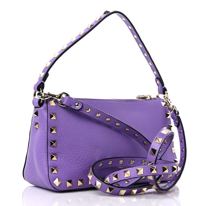 Valentino Garavani Pebbled Calfskin Small Rockstud Flip Lock Shoulder Bag Glicine 3 of 8