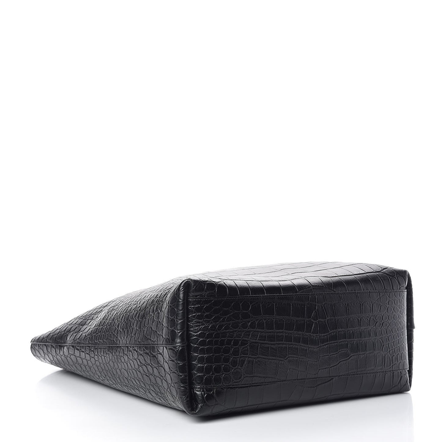Calfskin Crocodile Embossed Bold Shopper Tote Black