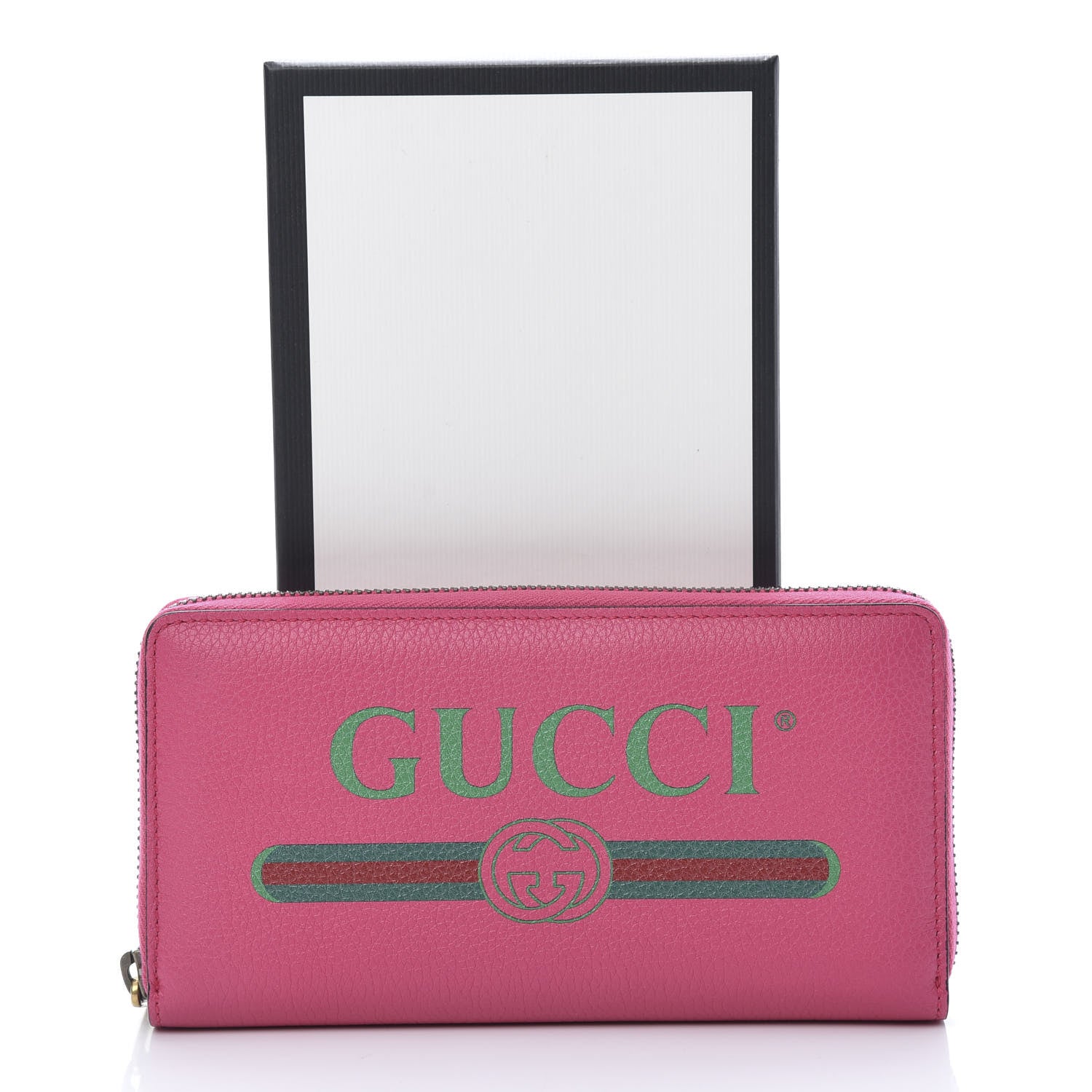 Gucci Grained Calfskin Logo Zip Around Wallet Box Pink Green 8 of 8