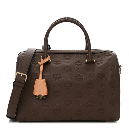 MCM Calfskin Ottomar Monogram Medium Essential Boston Bag Chestnut 1 of 9