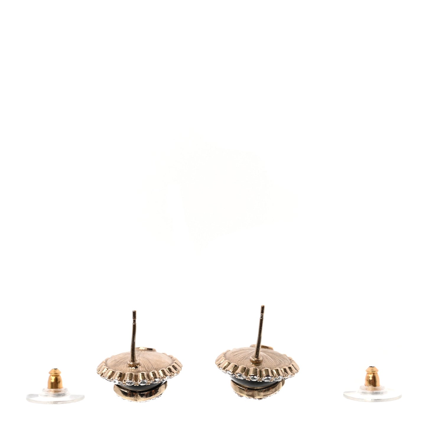 Crystal Enamel CC Round Earrings Light Gold Black