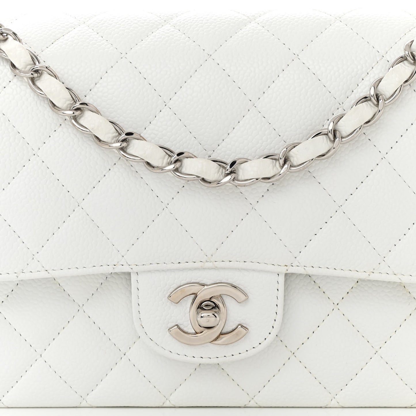 Caviar Quilted Medium Double Flap White