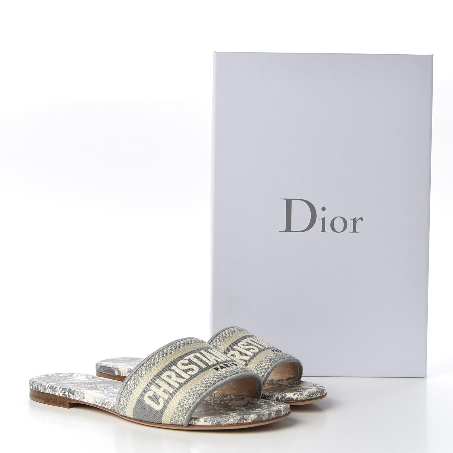Christian Dior Canvas Toile de Jouy Embroidered Dway Flat Slide Sandals 36 Grey Stone 11 of 11