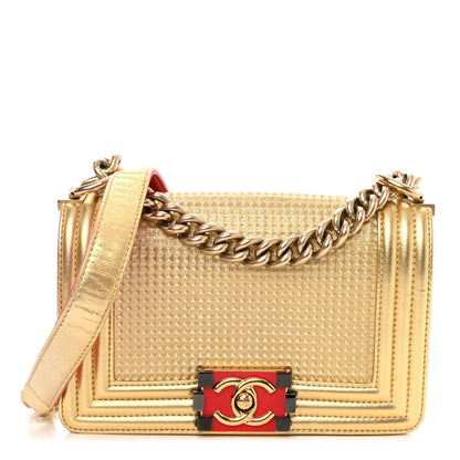 Chanel Metallic Lambskin Embossed Small Cube Boy Flap Gold 1 of 11