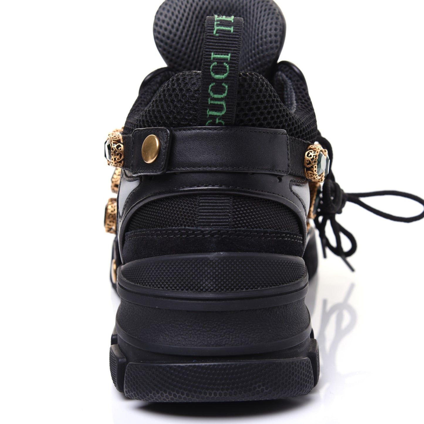 X SEGA Mesh Suede Calfskin Removable Crystals Mens Flashtrek Sneakers 9.5 Black Silver
