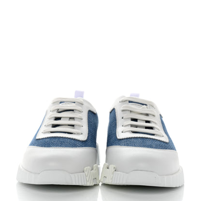 Hermes Denim Suede Goatskin Bouncing Sneakers 38 Bleu Clair White 2 of 8