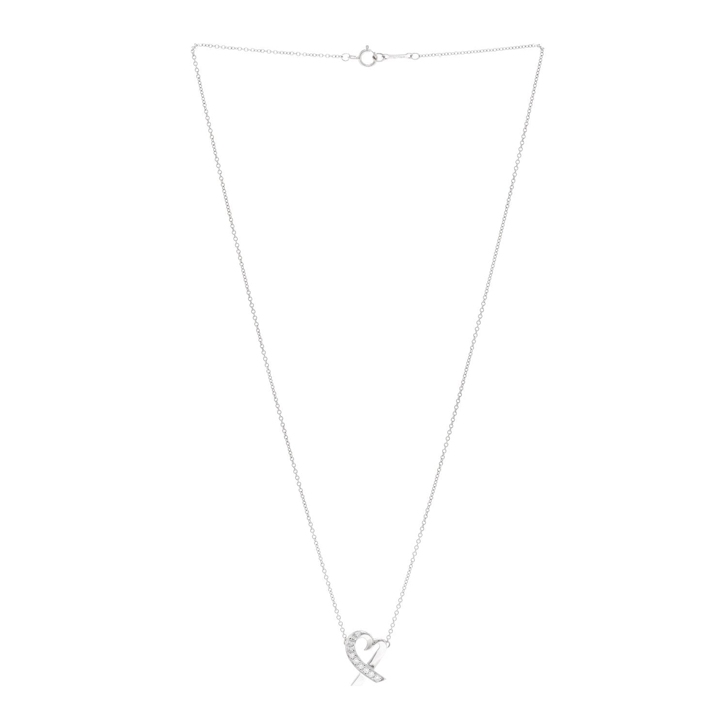 Tiffany 18k White Gold Diamond Small Paloma Picasso Loving Heart Necklace 3 of 5