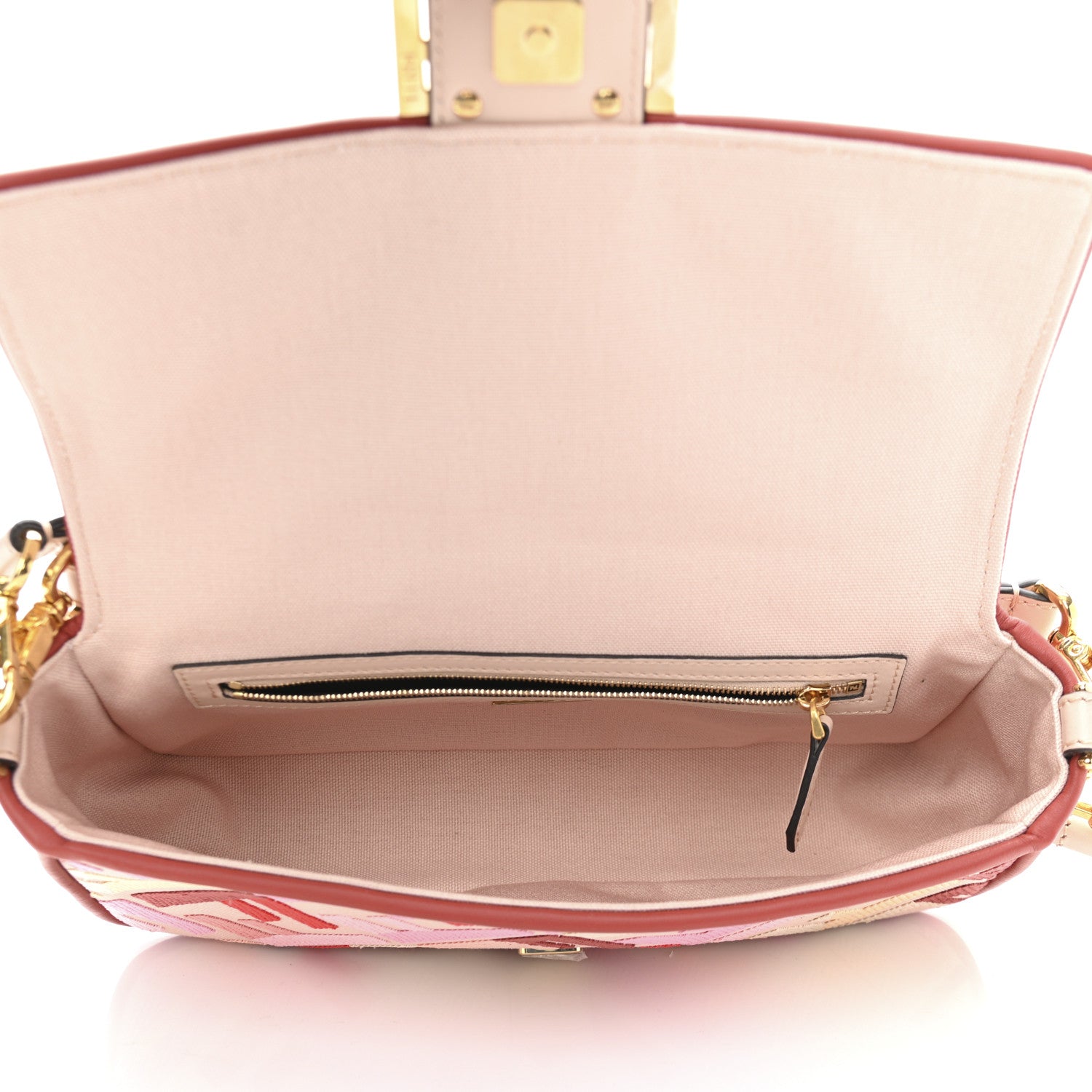 Fendi Canvas Vitello King FF Embroidered Baguette Rosa Quarzo Bloody Mary Multicolor 5 of 10