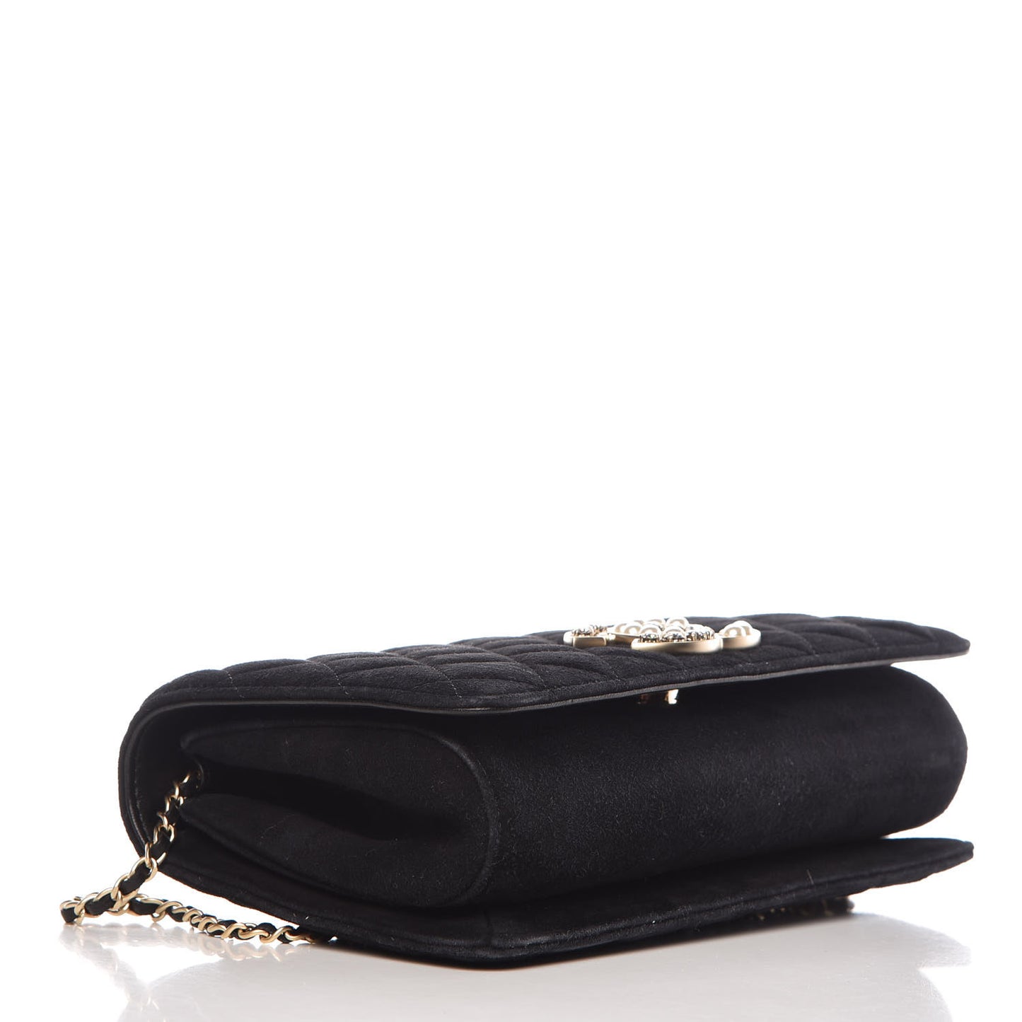 Suede Quilted Crystal Pearl CC Flap Black