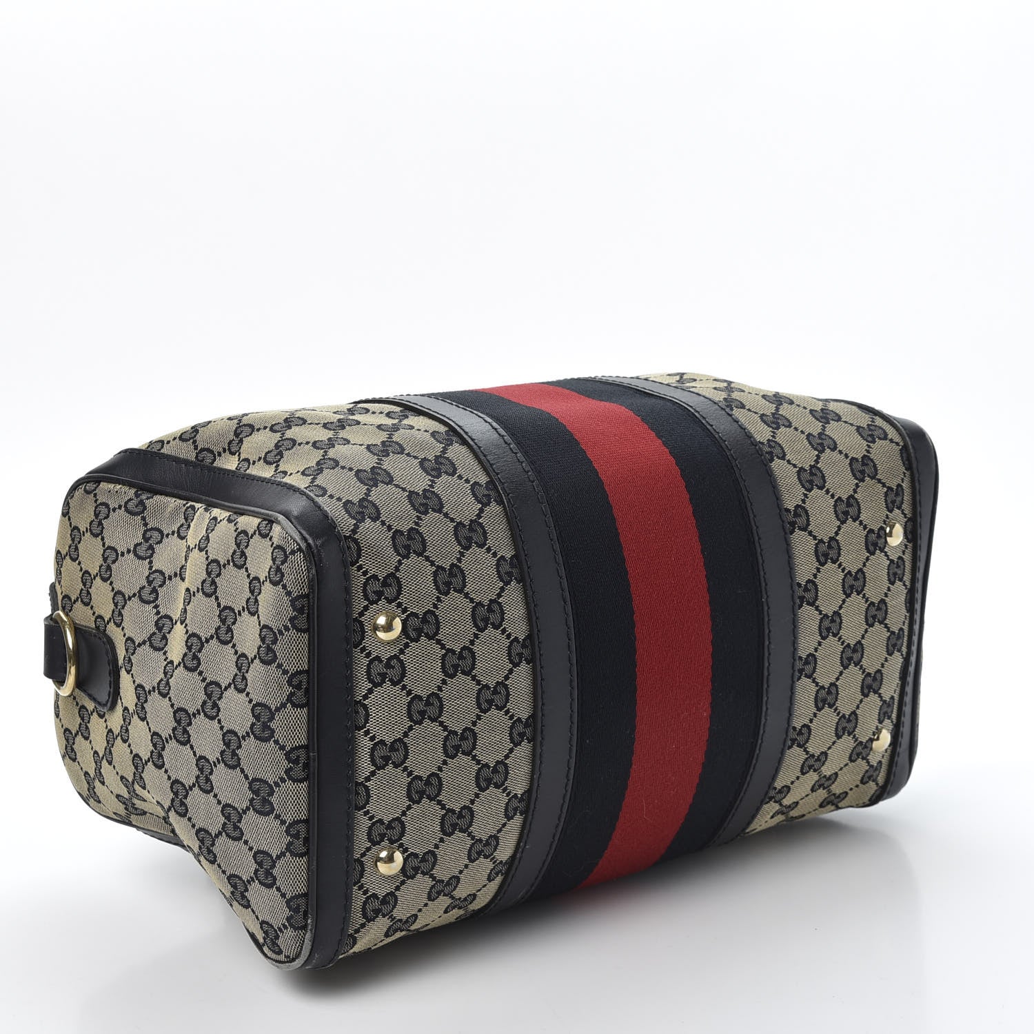 Gucci Monogram Selleria Calfskin Vintage Web Medium Boston Beige Blue 3 of 12