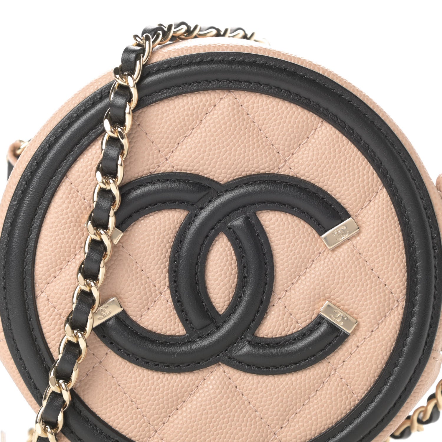 Chanel Caviar Quilted Round Filigree Crossbody Beige Black 8 of 11
