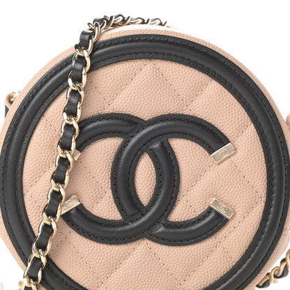Chanel Caviar Quilted Round Filigree Crossbody Beige Black 8 of 11