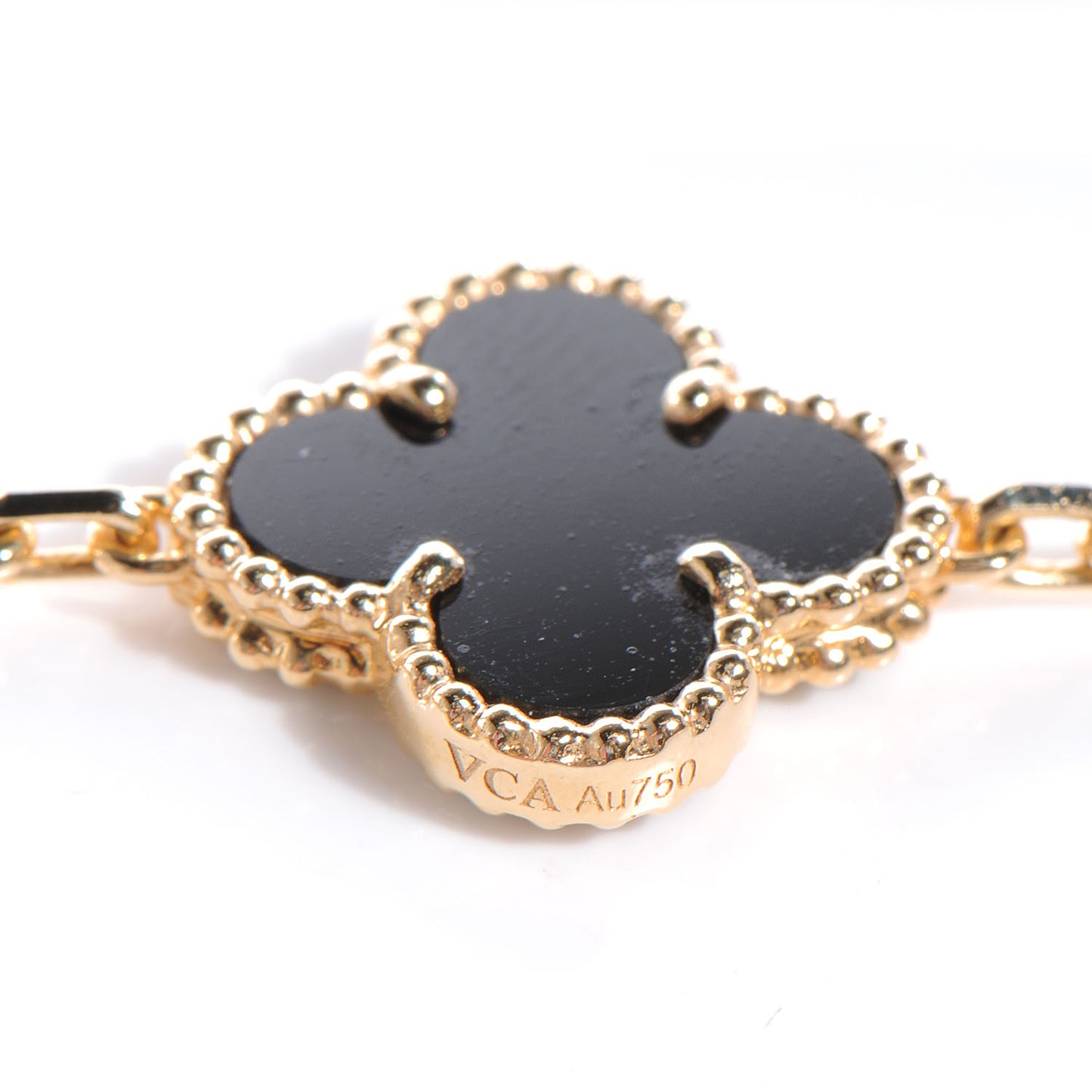 18K Yellow Gold Black Onyx 10 Motifs Vintage Alhambra Necklace