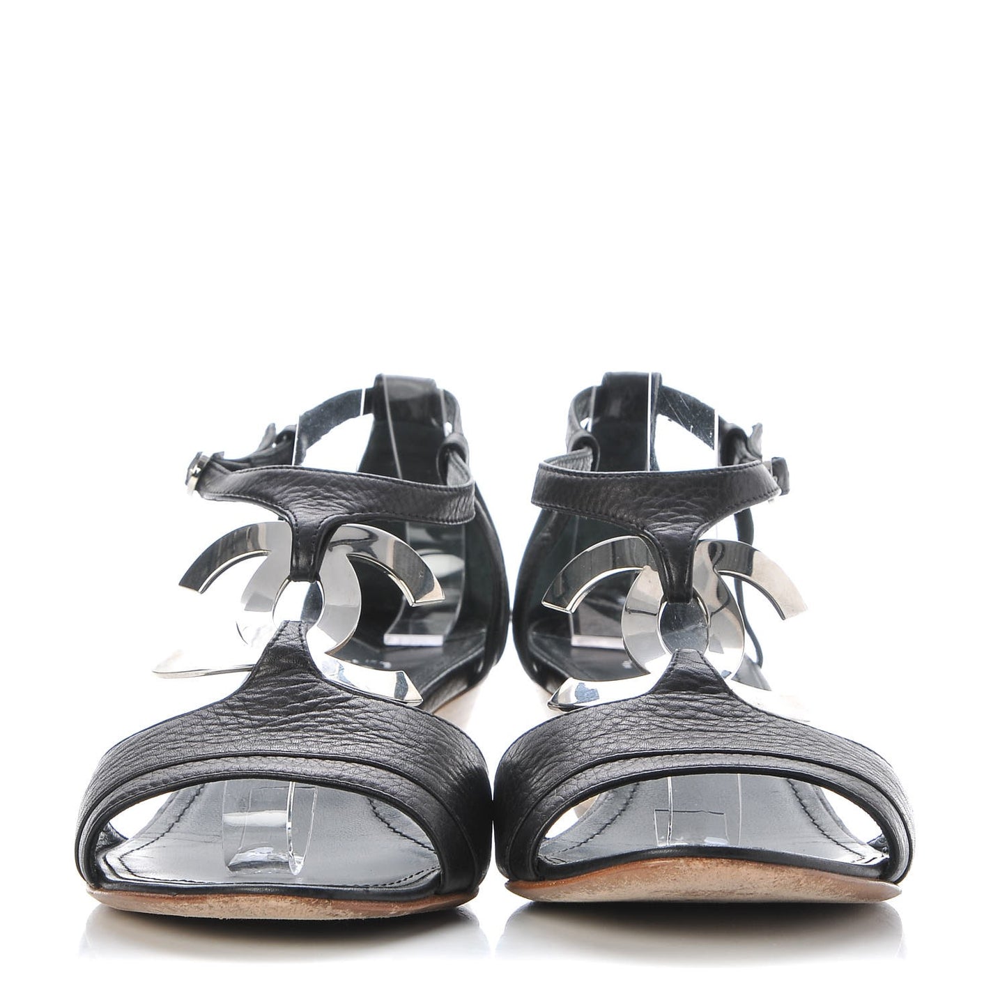 Calfskin CC Wedge Sandals 39 Black