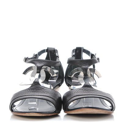 Chanel Calfskin CC Wedge Sandals 39 Black 2 of 13