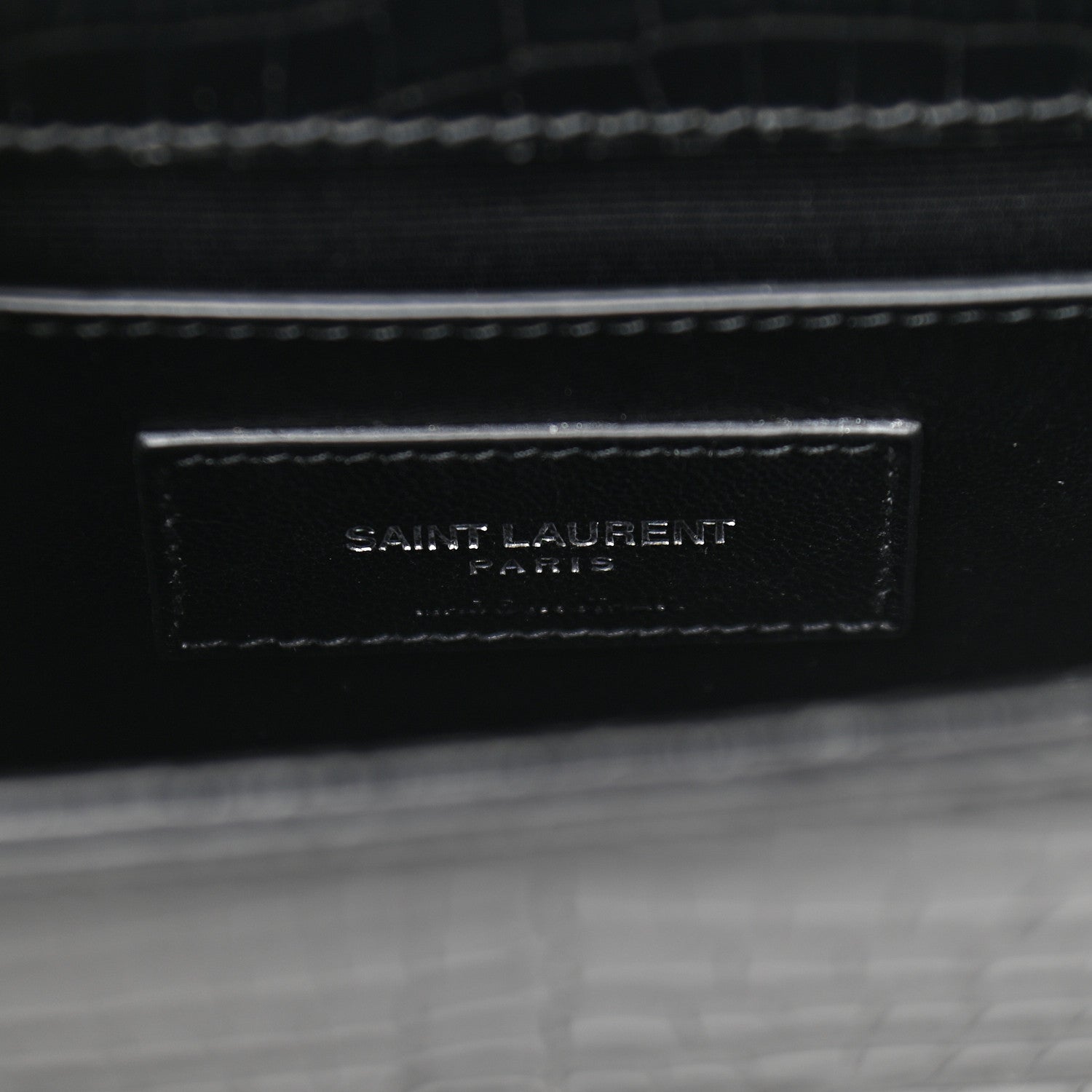 Saint Laurent Calfskin Crocodile Embossed Small Classic Monogram Kate Tassel Satchel Black 6 of 8