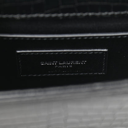Saint Laurent Calfskin Crocodile Embossed Small Classic Monogram Kate Tassel Satchel Black 6 of 8