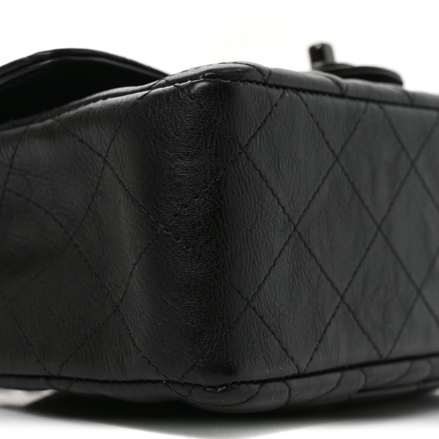 Crumpled Calfskin Quilted Mini Rectangular Flap So Black