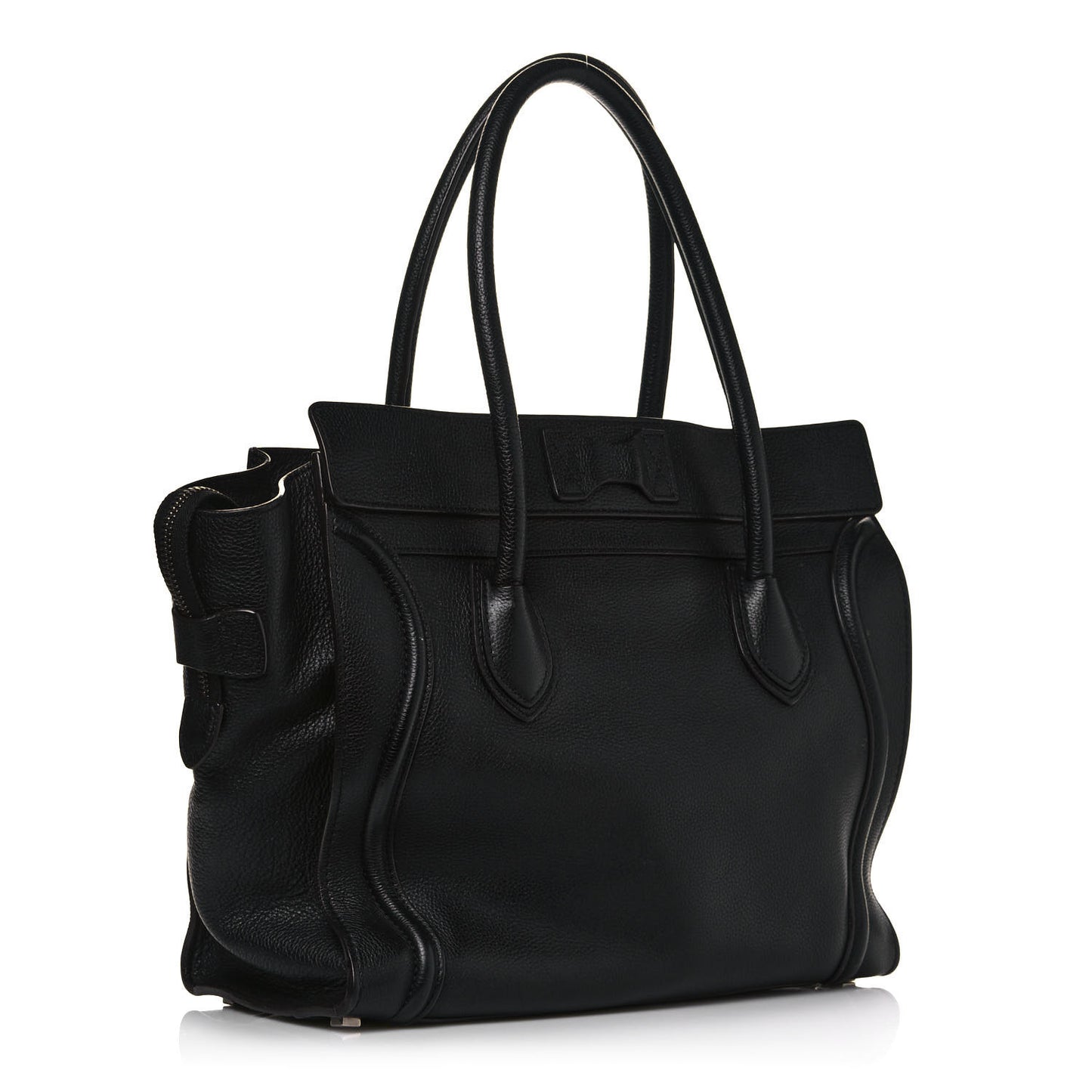 Drummed Calfskin Shoulder Luggage Black