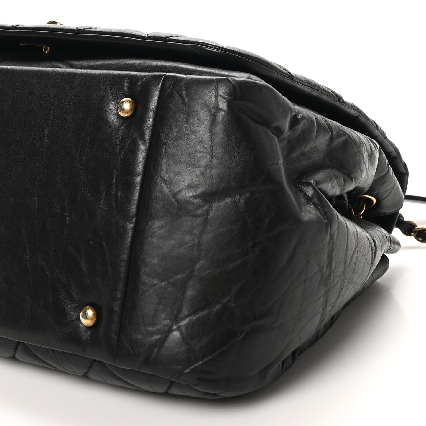 Aged Calfskin Quilted Large Pondichery Flap Black