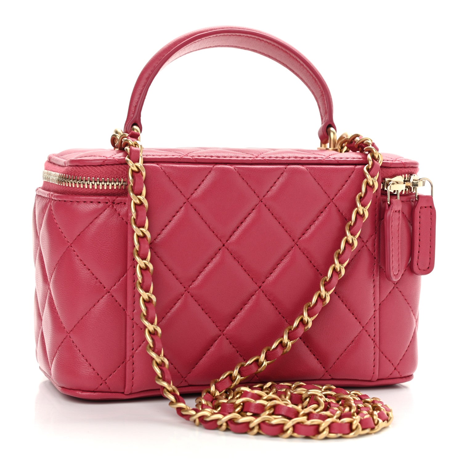 Chanel Lambskin Quilted Small Top Handle Vanity Case With Chain Dark Pink 3 of 10