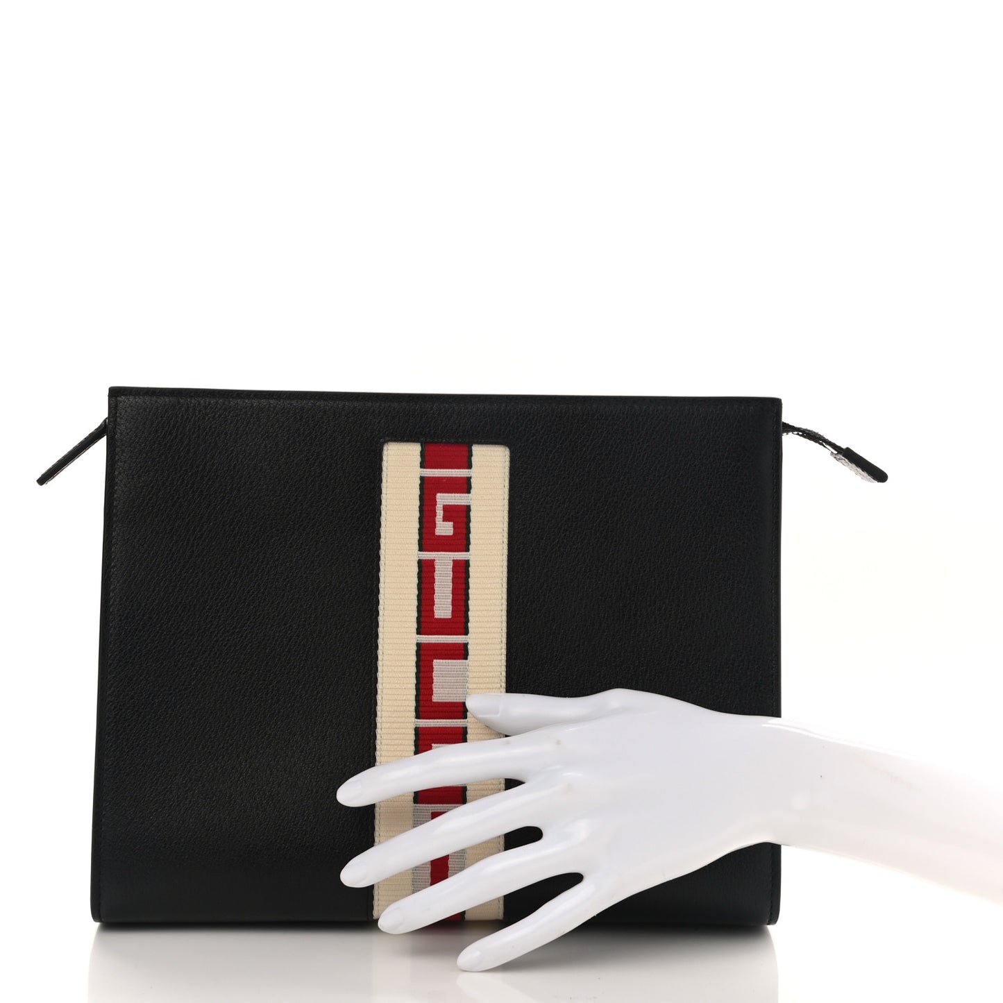 Textured Dollar Calfskin Nylon Gucci Stripe New Web Cosmetic Case Black Ecru Verde Rosso