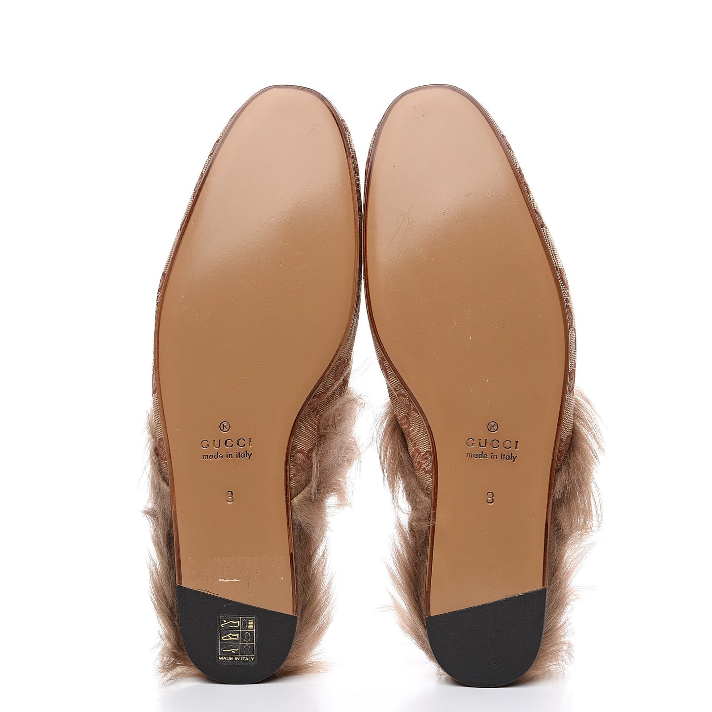GG Monogram Fur Mens Princetown Slippers 8 Beige Ruggine Rust