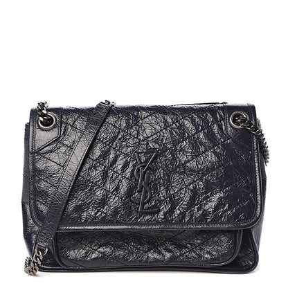 Saint Laurent Crinkled Calfskin Matelasse Monogram Medium Niki Chain Satchel Deep Marine 1 of 10