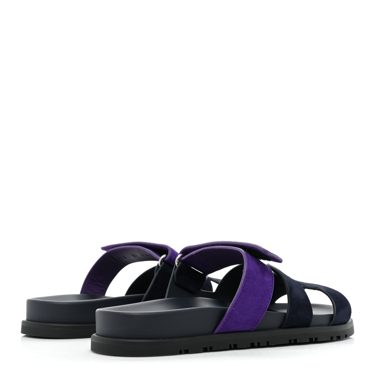 Hermes Suede Goatskin Womens Chypre Sandals 37 Marine Violet Majorette 4 of 9