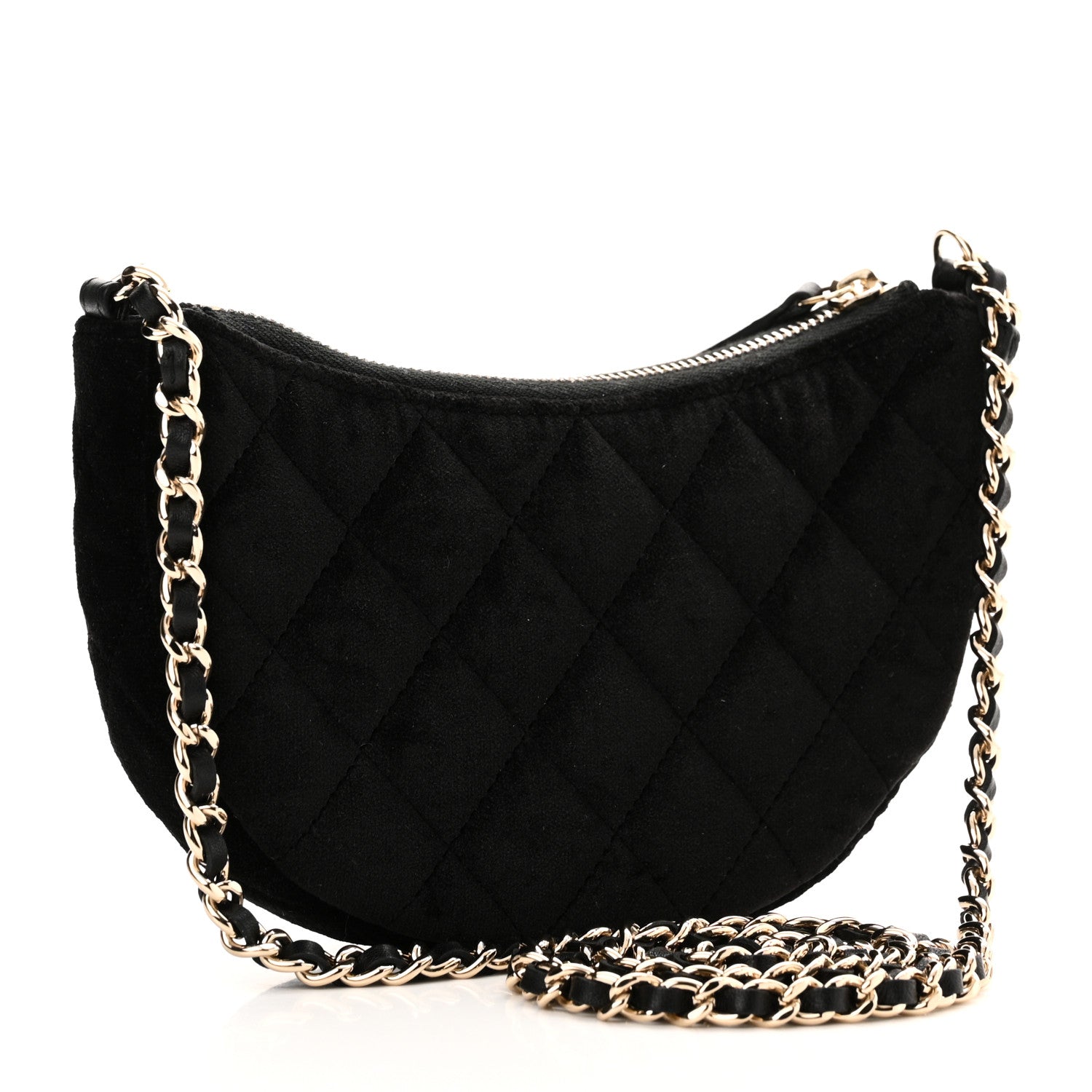Chanel Velvet Crystal Quilted Chain Hobo Black 3 of 10