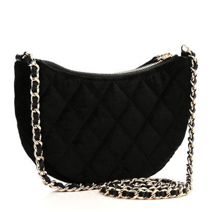 Chanel Velvet Crystal Quilted Chain Hobo Black 3 of 10