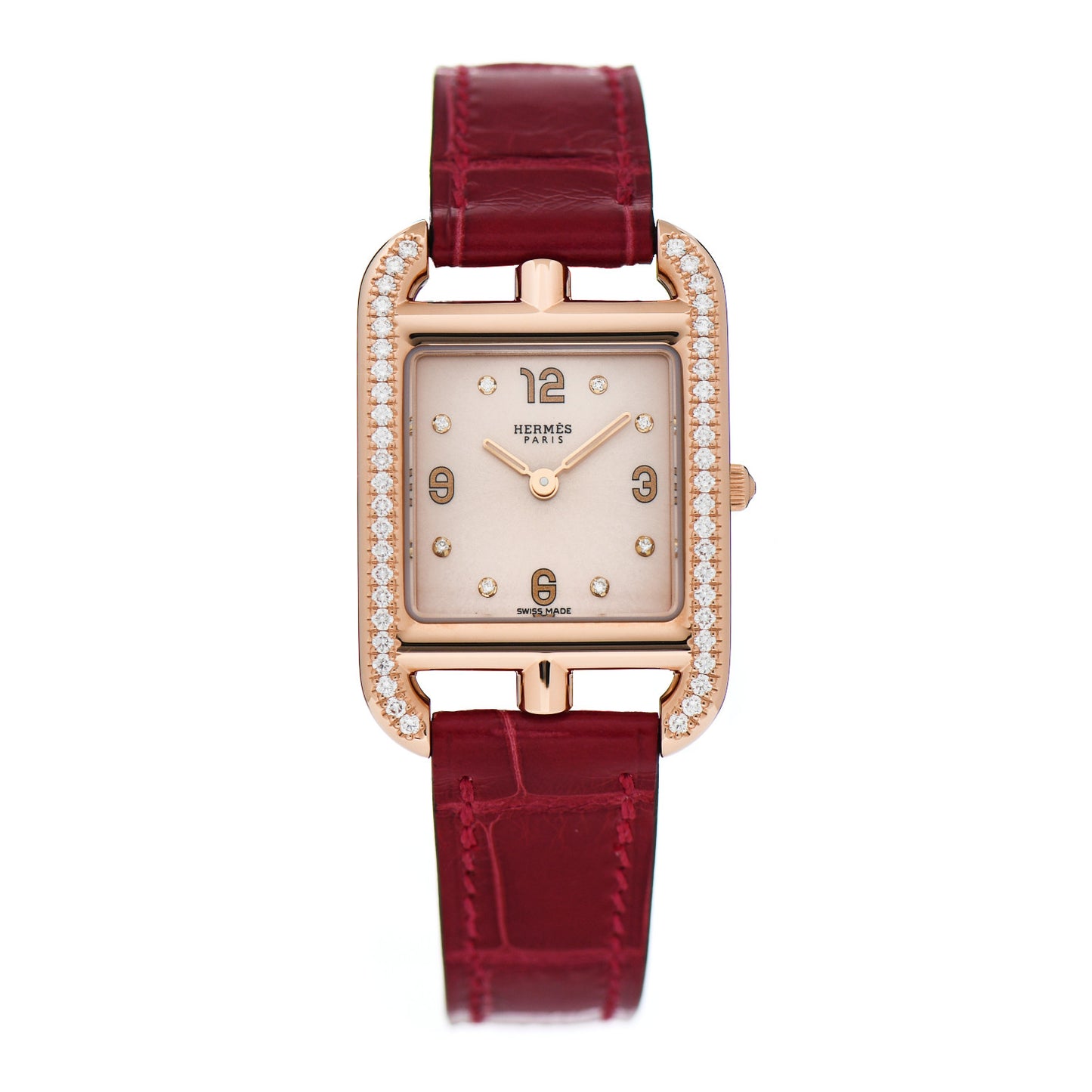 18K Rose Gold Alligator Diamond Bezel Mother of Pearl 23mm Cape Cod Quartz Watch Rouge Casaque