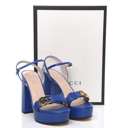 Gucci Calfskin GG Marmont Ankle Wrap 30/115mm Platform Sandals 37.5 Bright Blue 9 of 9