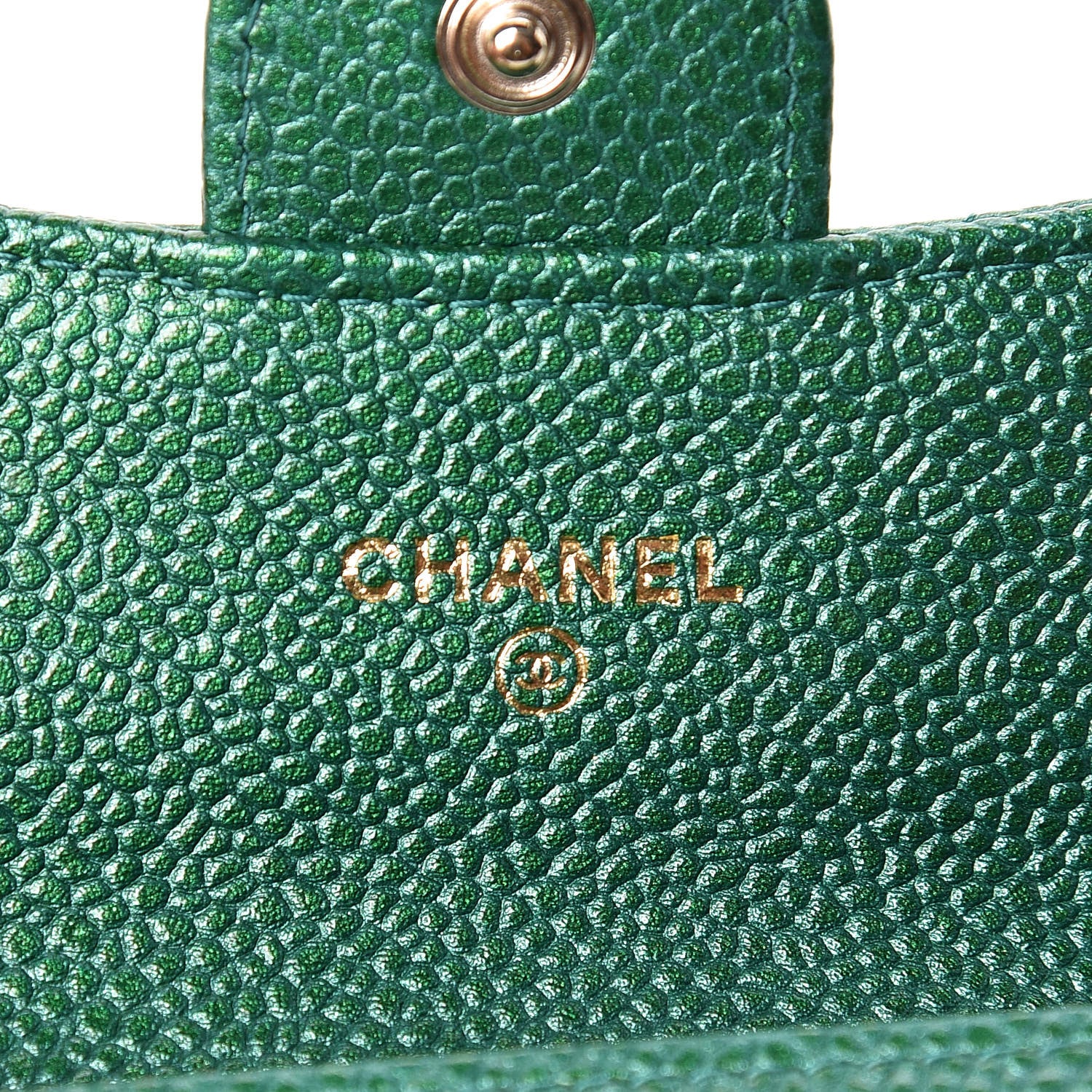 Chanel Metallic Caviar Quilted Flap Card Holder Green 6 of 9