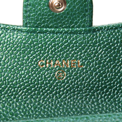 Chanel Metallic Caviar Quilted Flap Card Holder Green 6 of 9