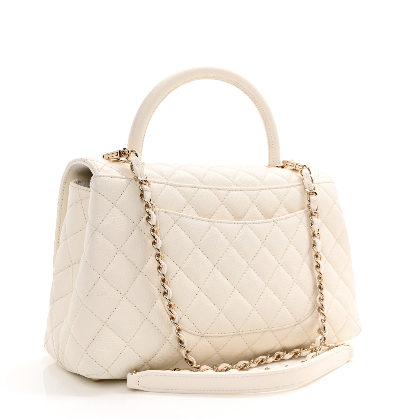 Caviar Quilted Small Coco Handle Flap White