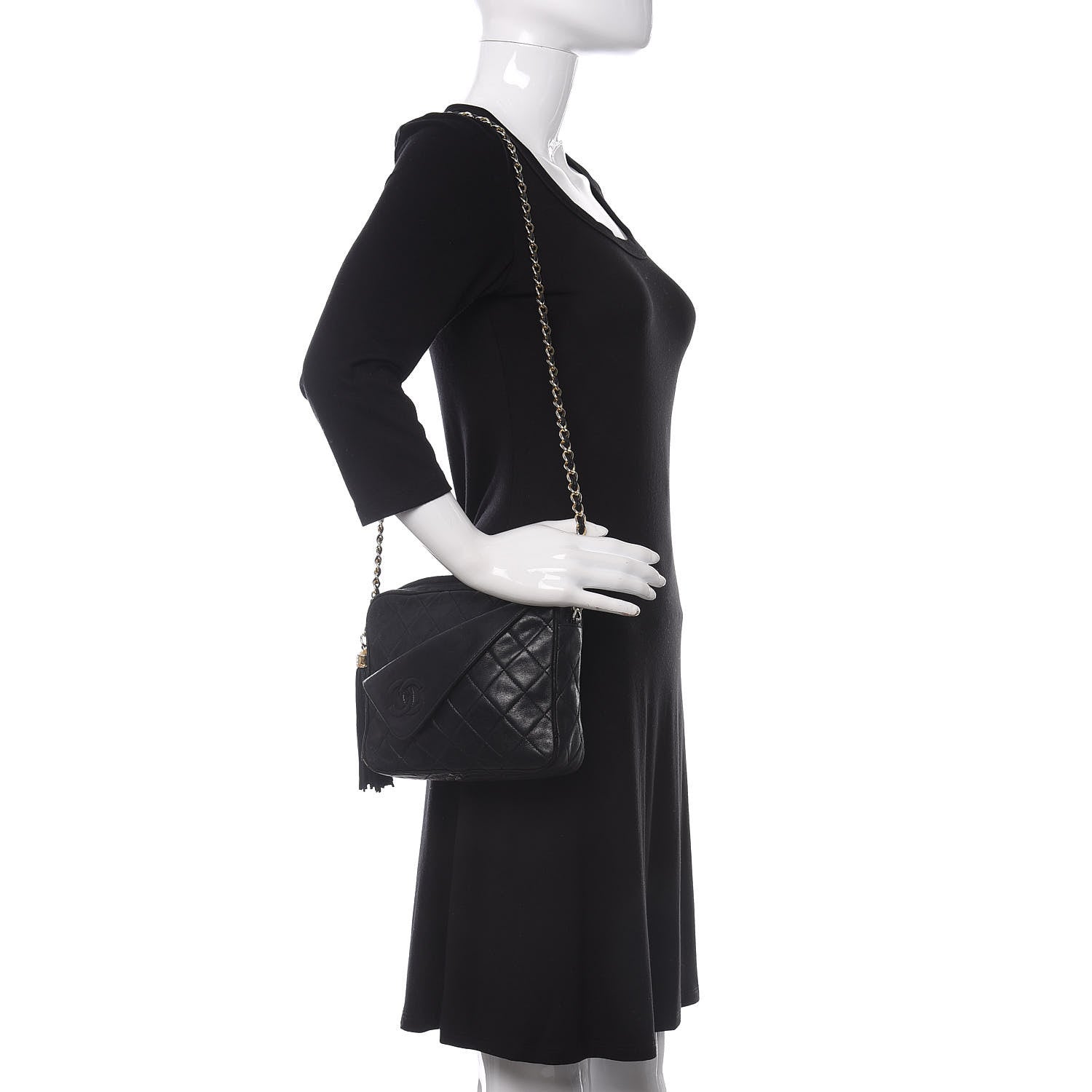 Chanel Lambskin Quilted Flap Tassel Camera Case Black 2 of 18